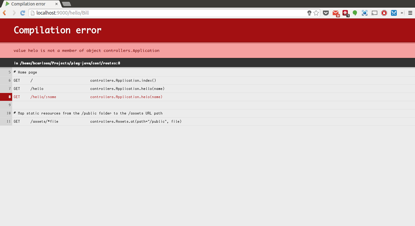 Routes Compilation error